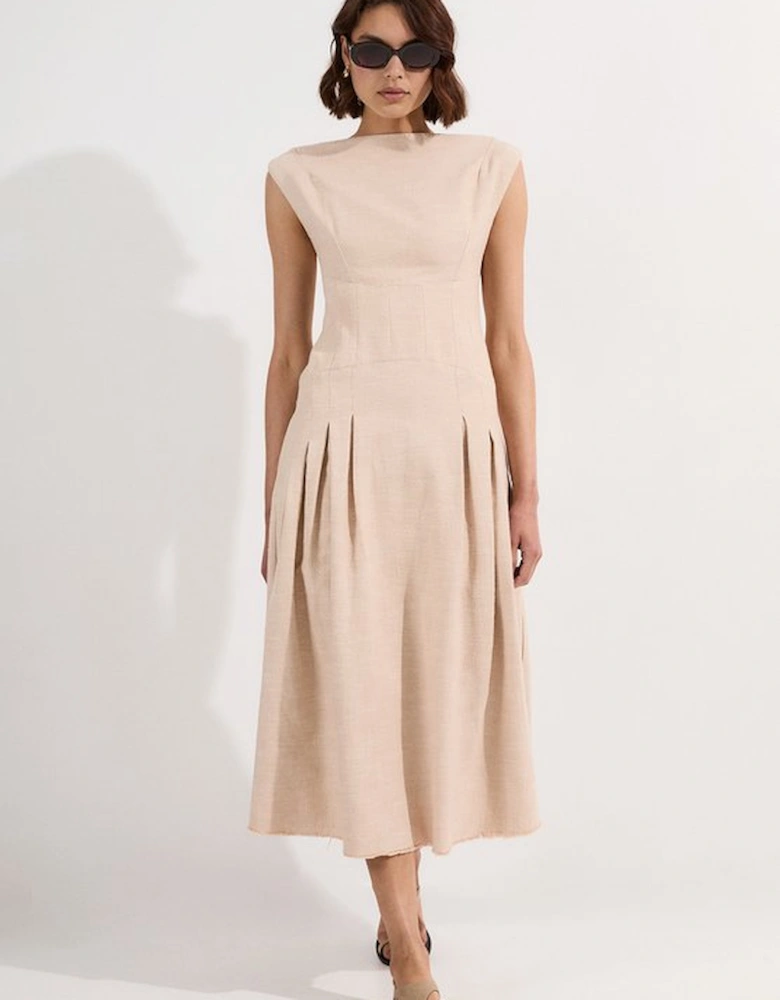 Spring Tweed Tailored Sleeveless Full Skirted Midi Dress