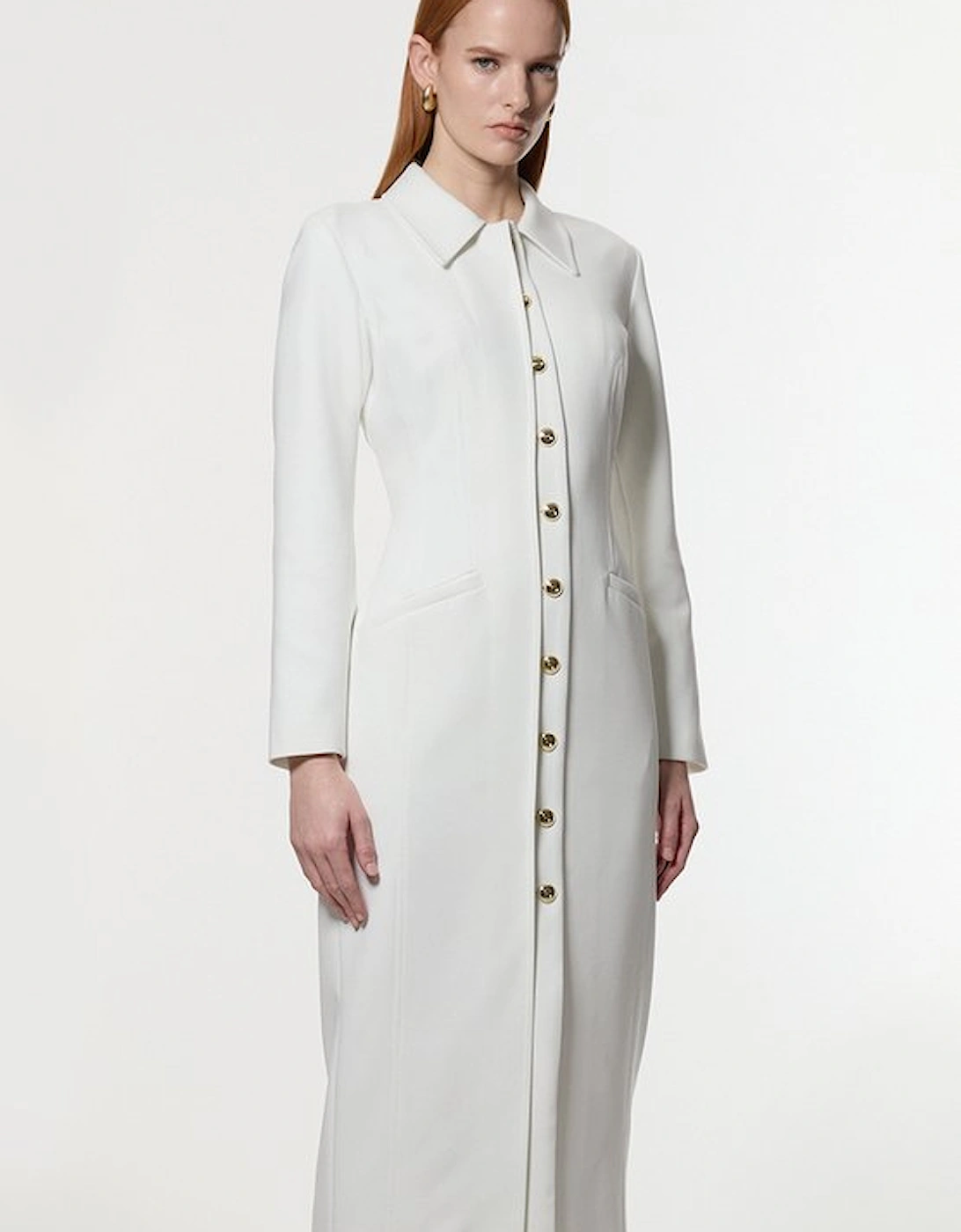 Compact Stretch Contrasted Tipped Sleeved Shirt Dress