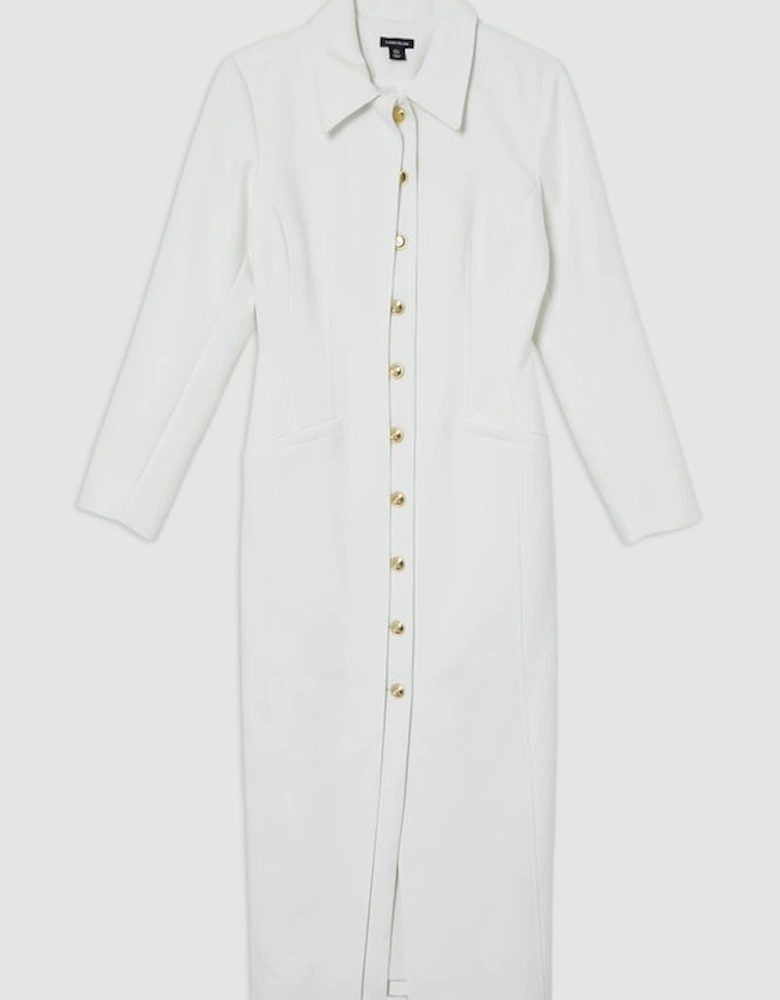 Compact Stretch Contrasted Tipped Sleeved Shirt Dress