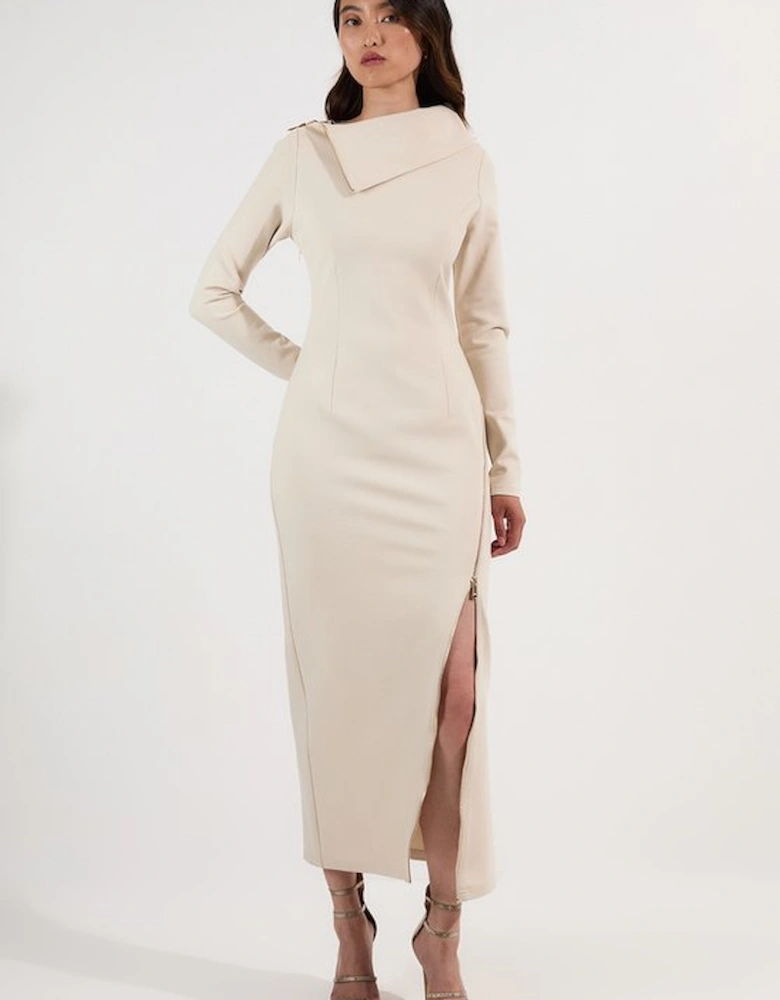 Ponte Envelope Neck Dress With Zip Split Detail