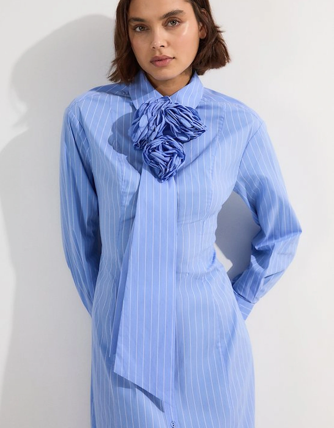 Stripe Cotton Rosette Woven Shirt Maxi Dress, 2 of 1
