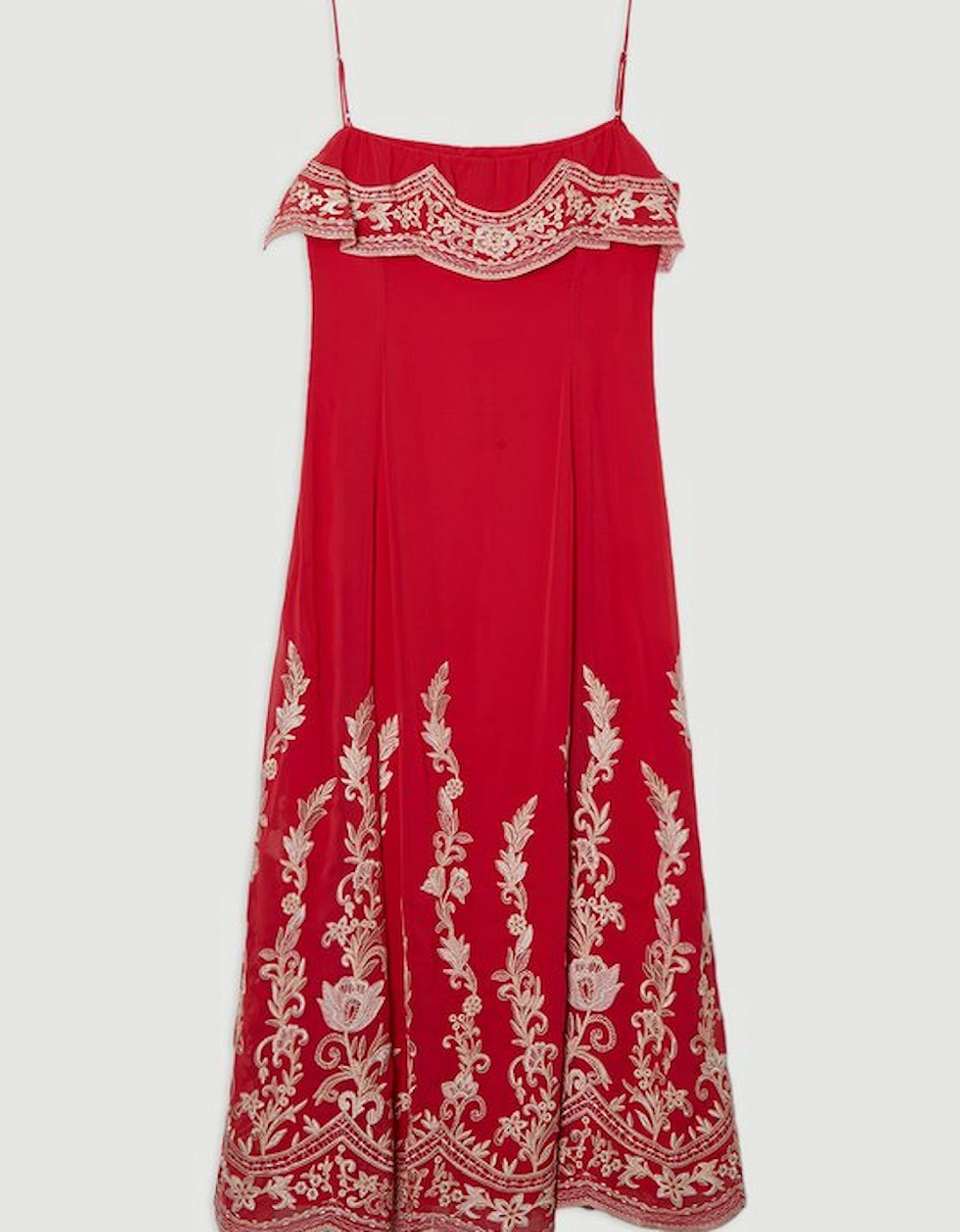 Embroidered Applique Strappy Midi Dress