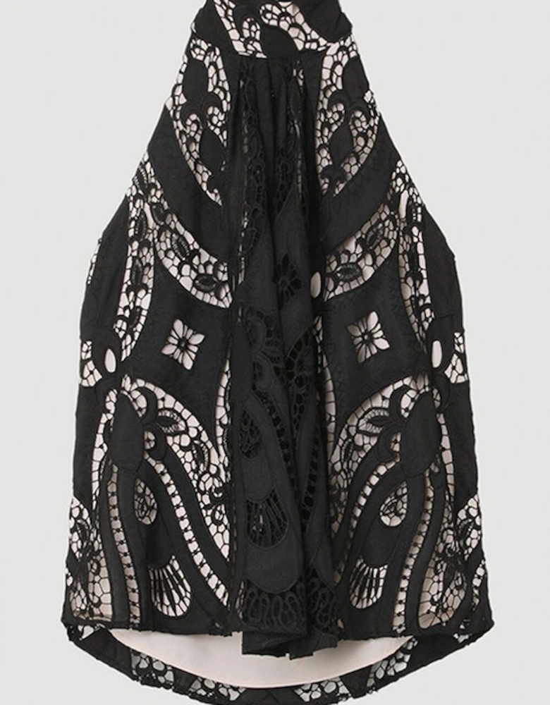 Tall Sheer Georgette Cutwork Woven Halter Top