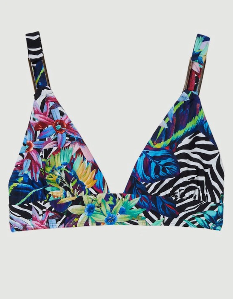 Tropical Floral Plunge Bikini Top