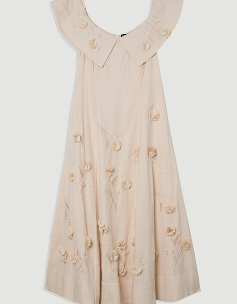 Scattered 3D Floral Applique Woven Midi