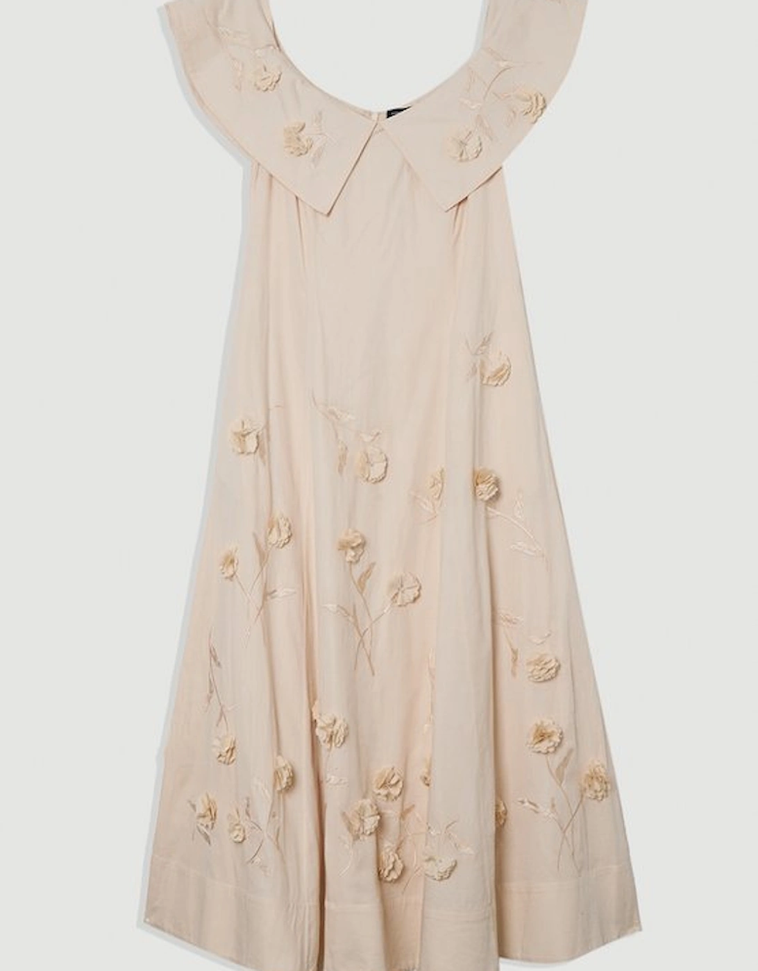 Scattered 3D Floral Applique Woven Midi