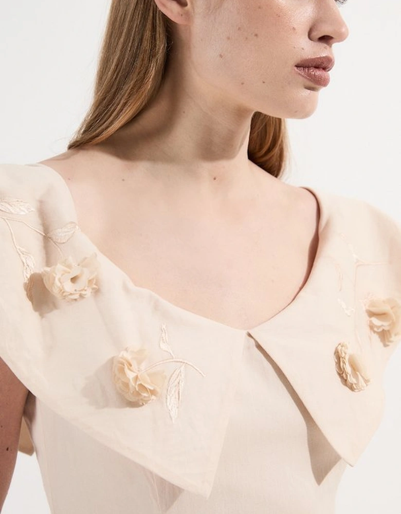 Scattered 3D Floral Applique Woven Midi