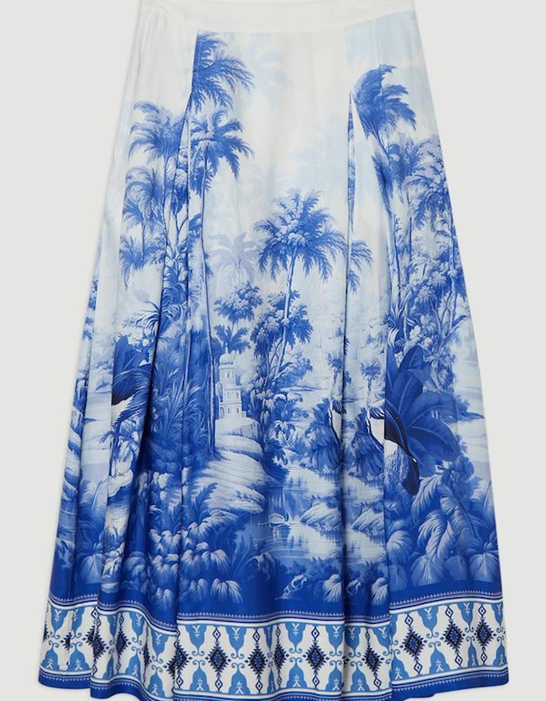 Viscose Linen Scenic Print With Top Stitch Woven Maxi Skirt