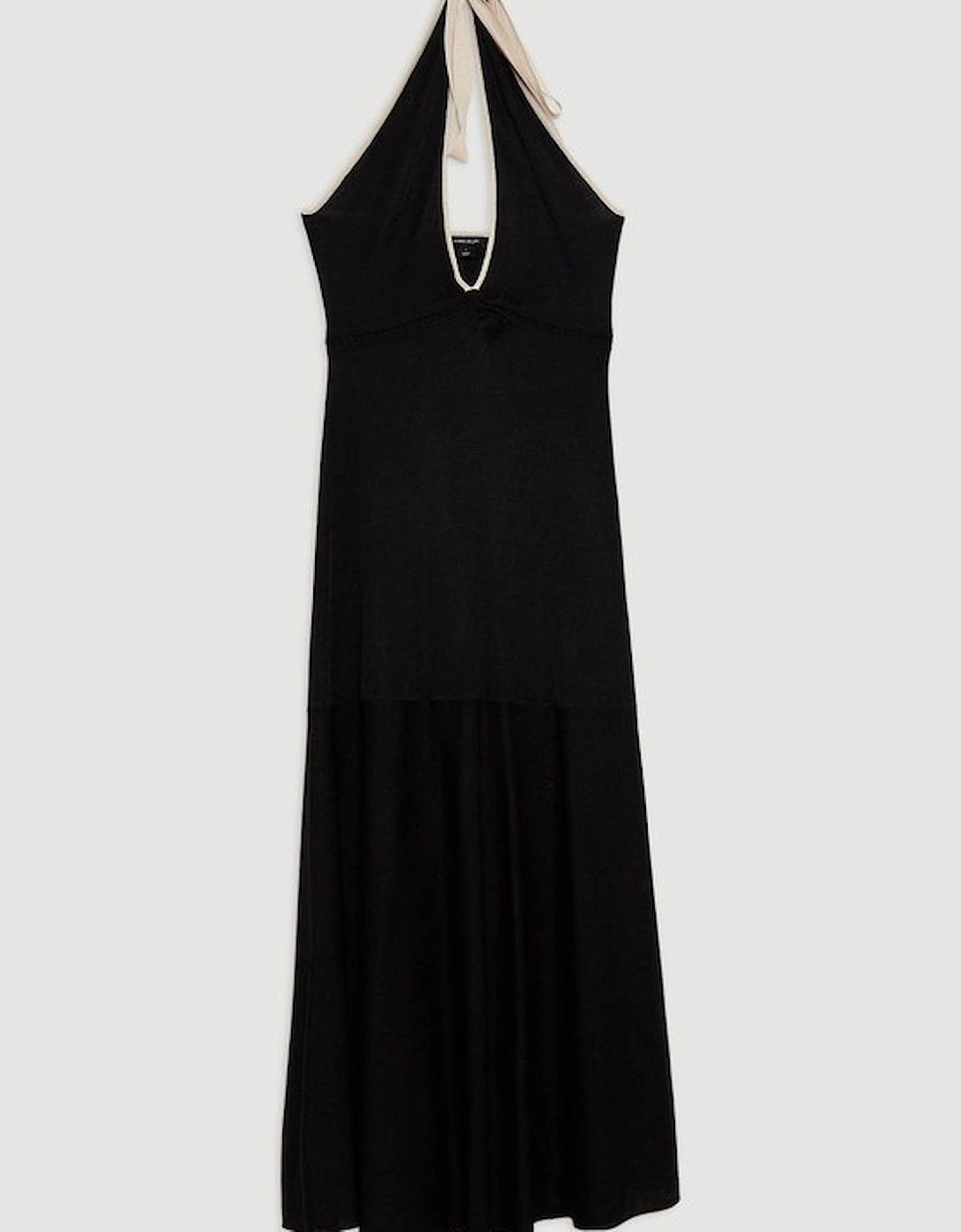 Slinky Knit Contrast Piping Halter Neck Maxi Dress