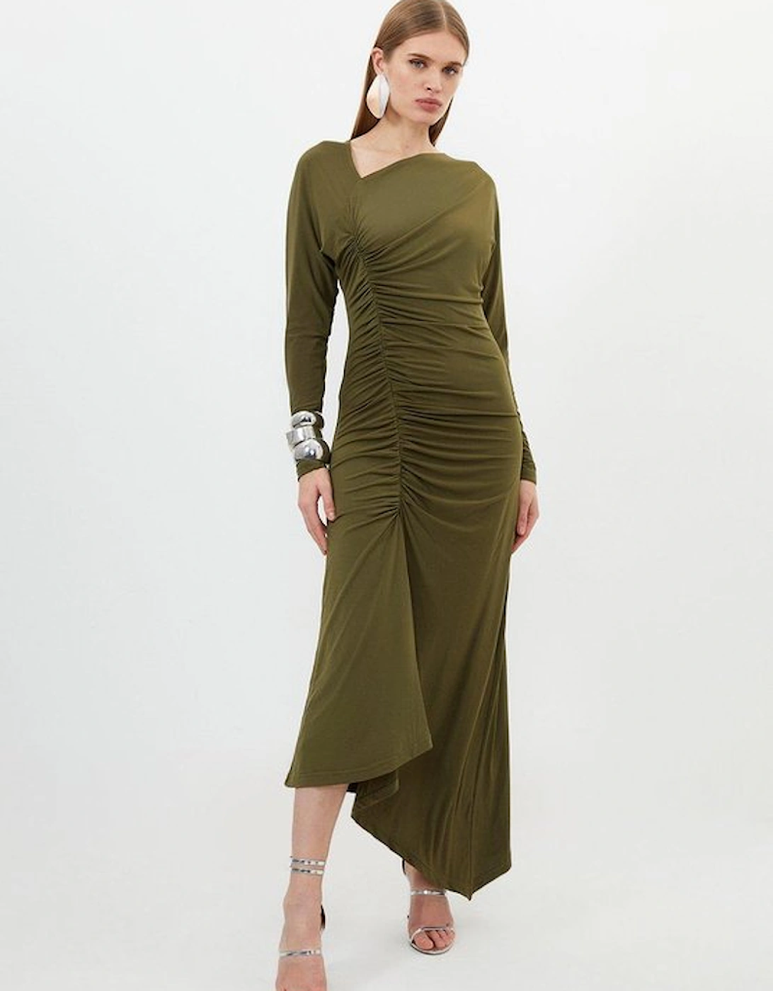 Jersey Crepe Ruched Long Sleeve Maxi Dress, 5 of 4