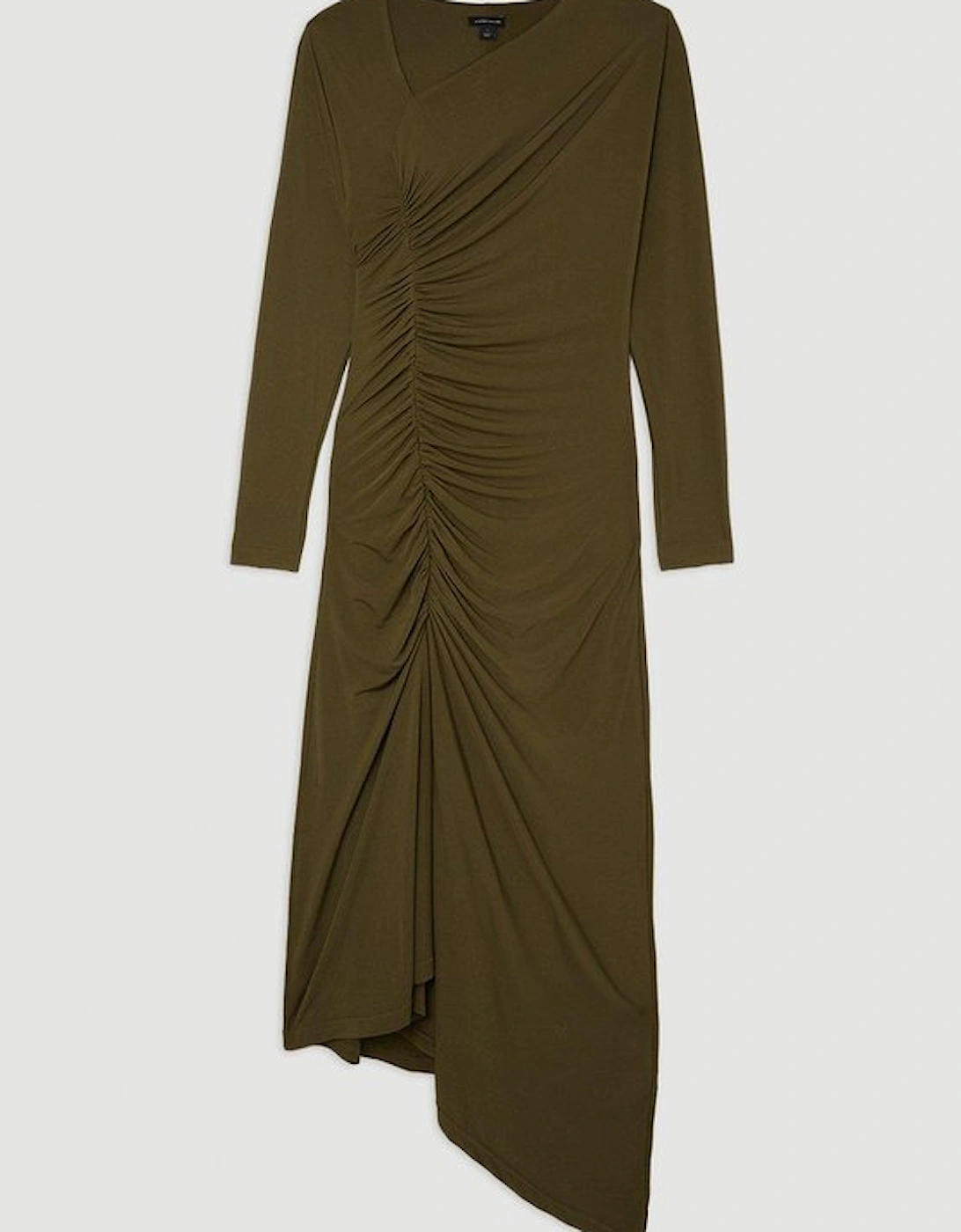 Jersey Crepe Ruched Long Sleeve Maxi Dress