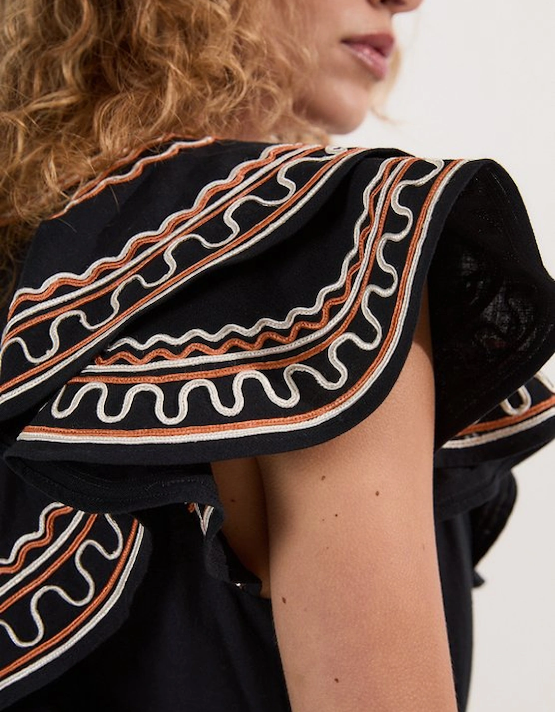 Embroidered Cotton Linen Woven Plunge Mini Dress