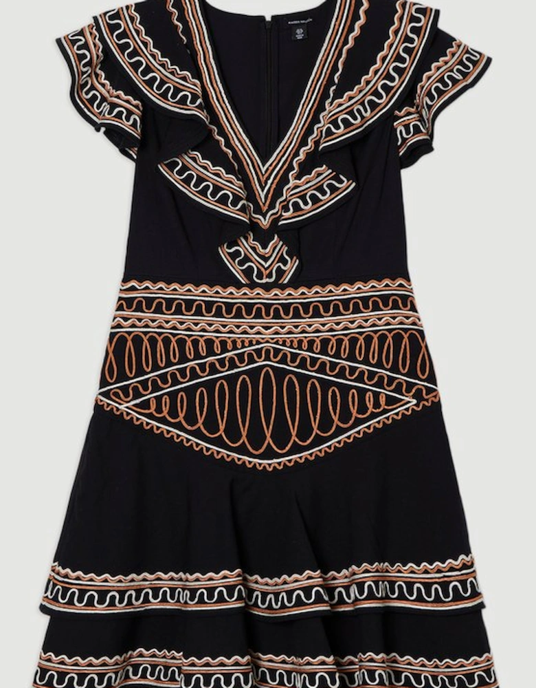 Embroidered Cotton Linen Woven Plunge Mini Dress