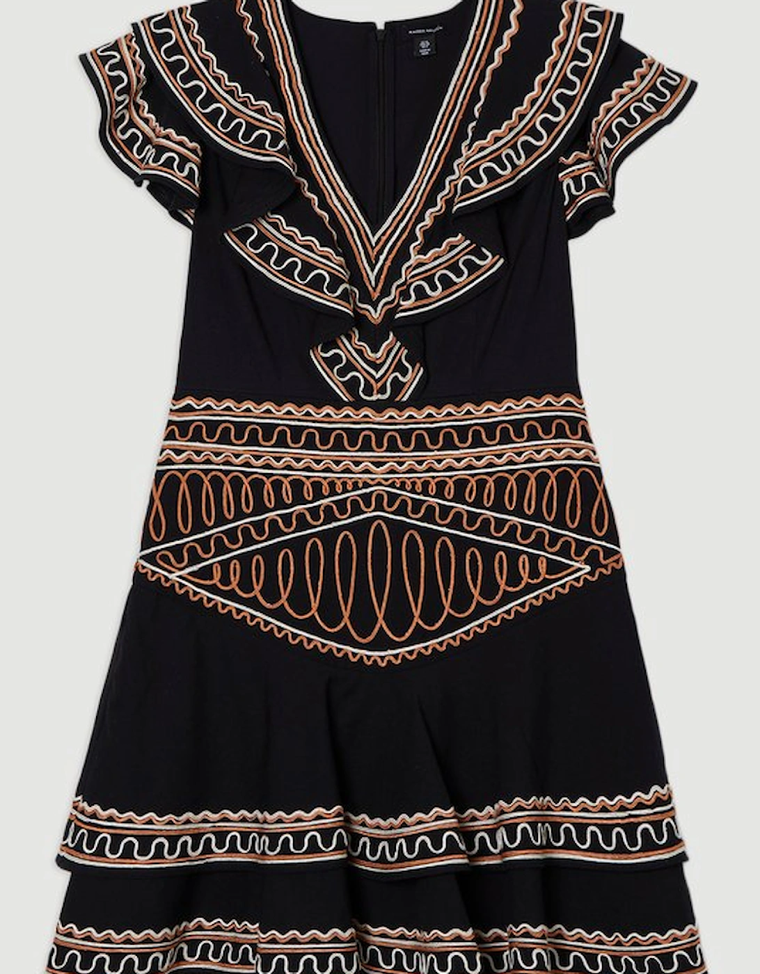 Embroidered Cotton Linen Woven Plunge Mini Dress