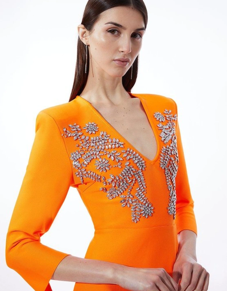 Bandage Form Fitting Asymmetric Embellished Knit Dress