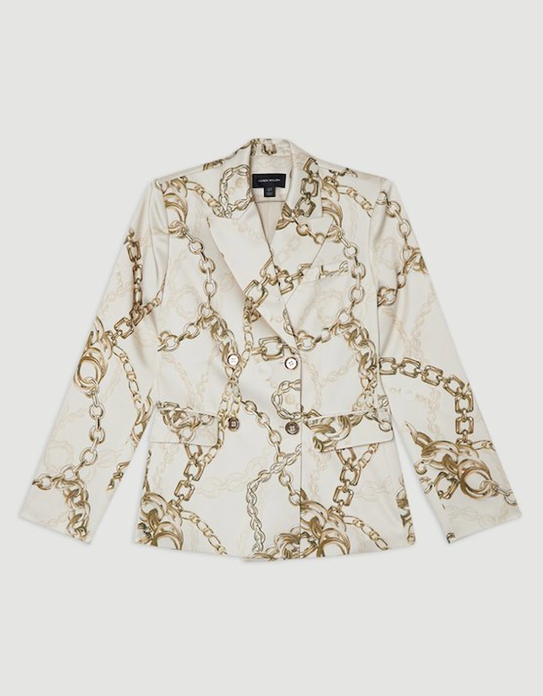 Structured Viscose Satin Chain Print Tailored Double Breasted Blazer