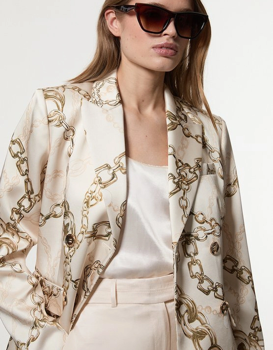 Structured Viscose Satin Chain Print Tailored Double Breasted Blazer, 5 of 4
