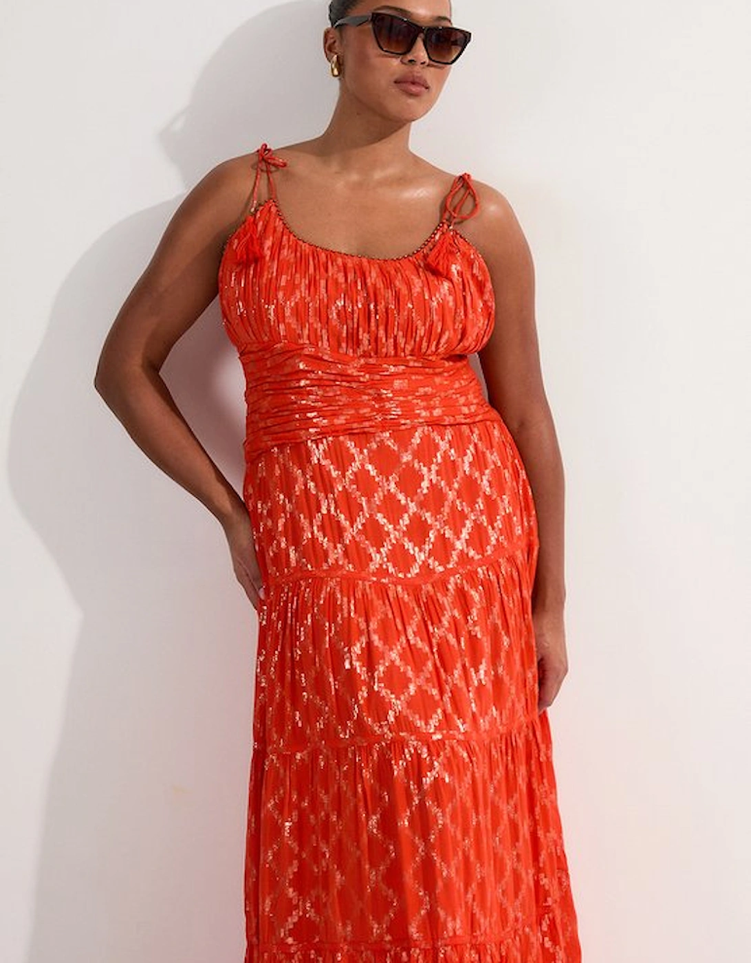 Plus Size Metallic Viscose Georgette Strappy Woven Sun Dress, 5 of 4