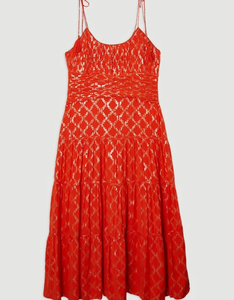 Plus Size Metallic Viscose Georgette Strappy Woven Sun Dress