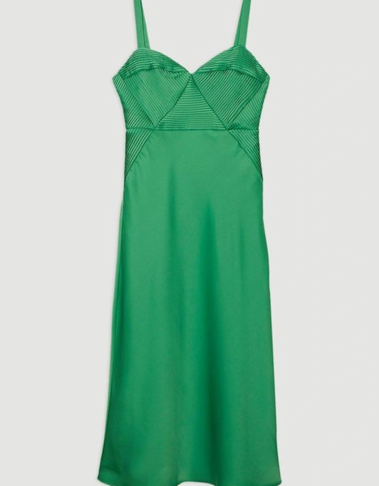 Satin Pleated Corset Detail Woven Maxi Dress