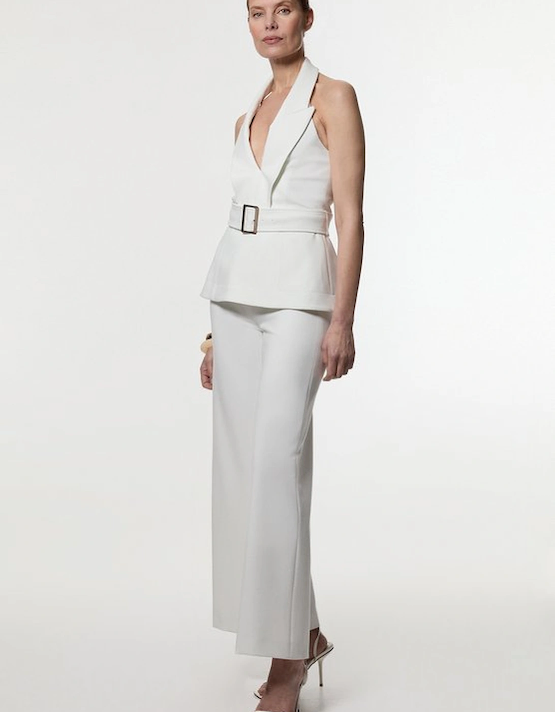 Compact Stretch Halterneck Tailored Wide Leg Jumpsuit, 5 of 4