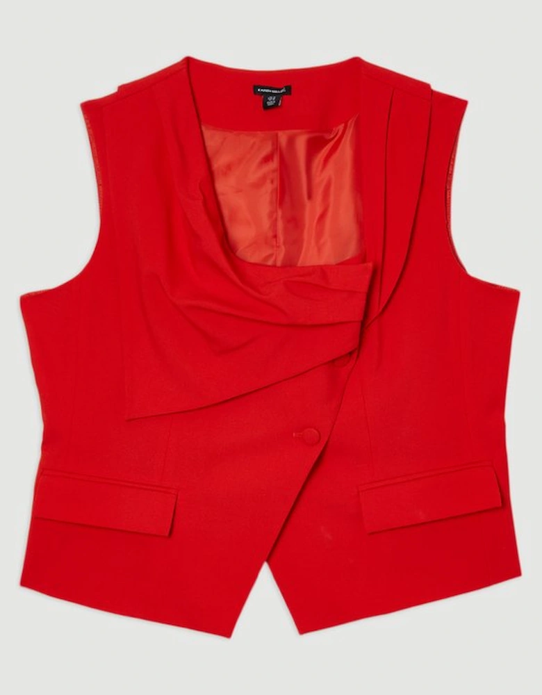 Plus Size Tailored Drape Detail Sleeveless Jacket