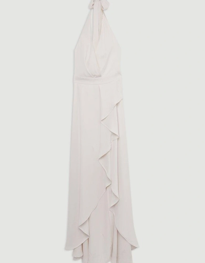 Soft Tailored Waterfall Halter Maxi Dress