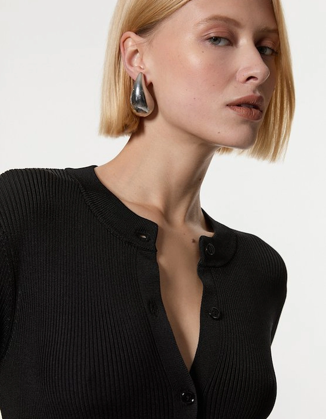 Premium Slinky Ribbed Knit Button Through Maxi Dress