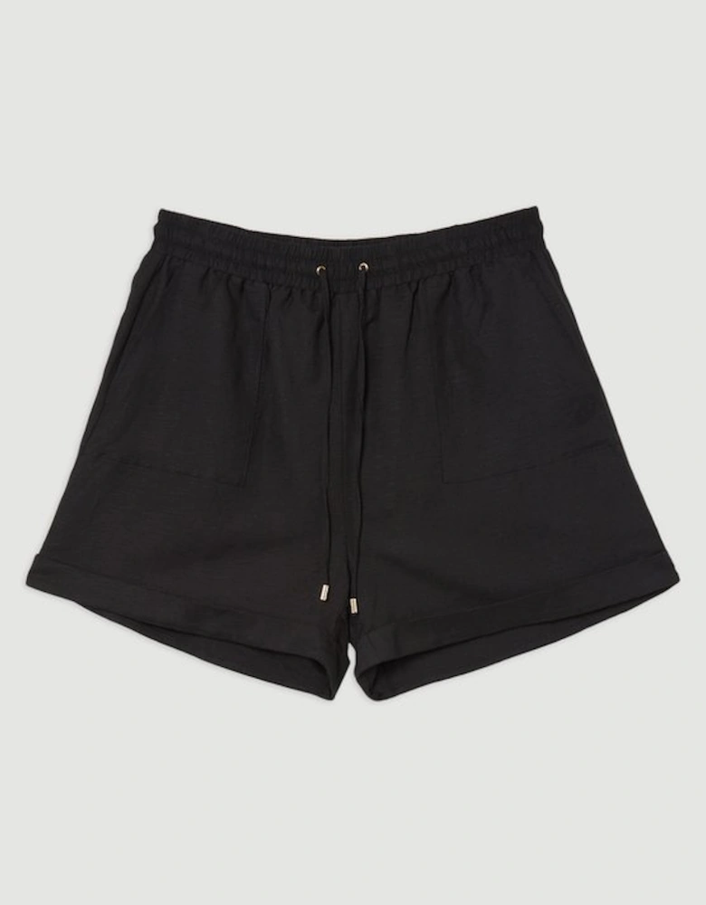 Plus Size Viscose Linen Tie Waist Woven Short