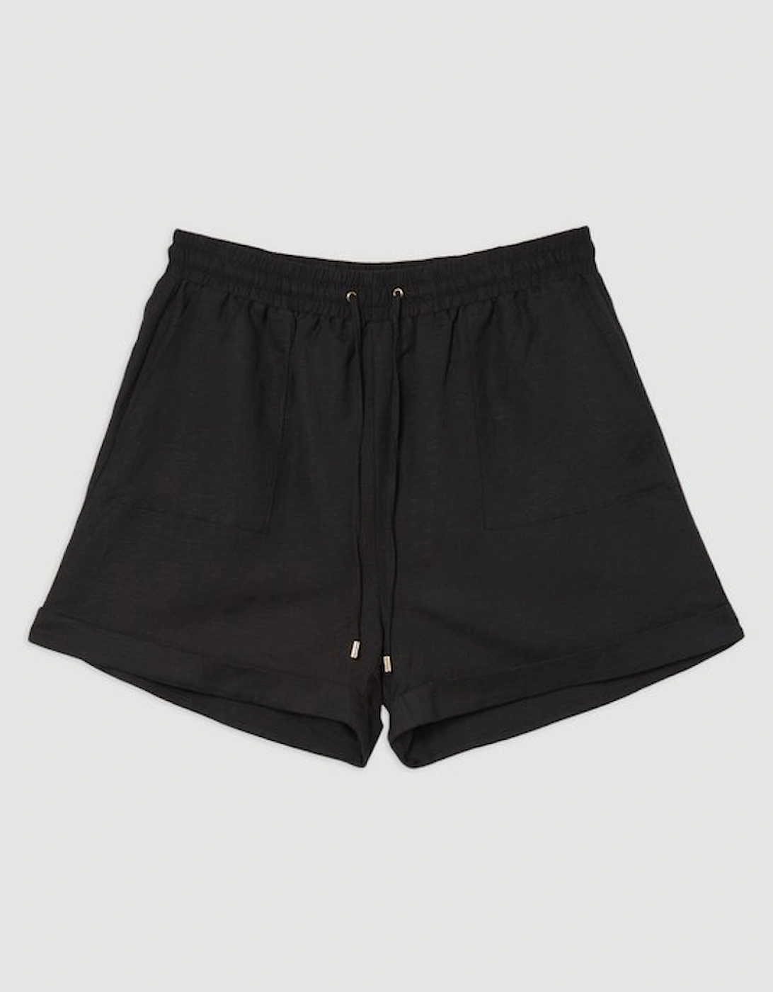 Plus Size Viscose Linen Tie Waist Woven Short