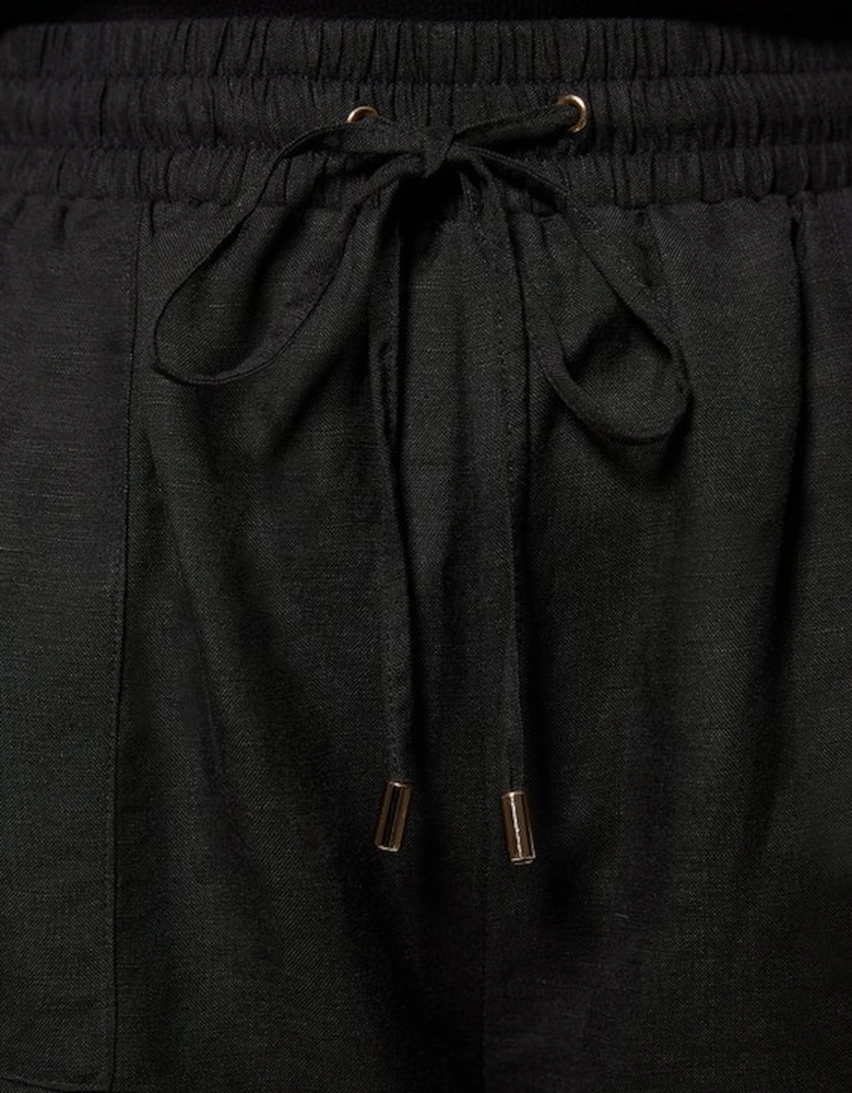 Plus Size Viscose Linen Tie Waist Woven Short