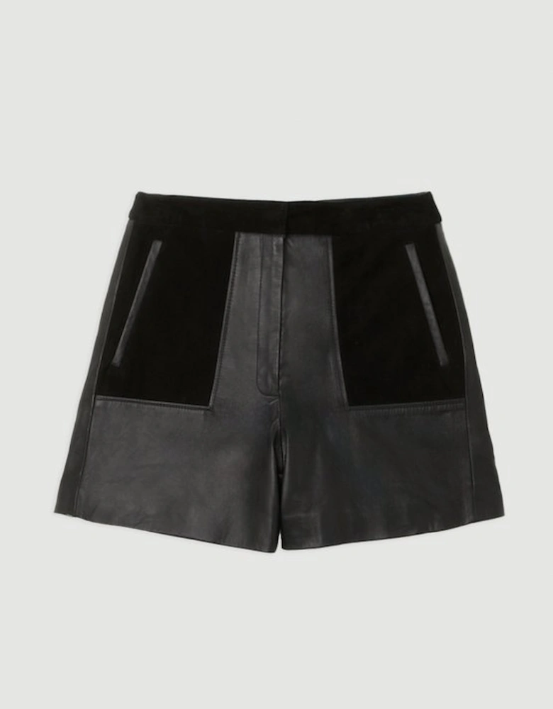 Leather & Suede Mix Tailored Shorts