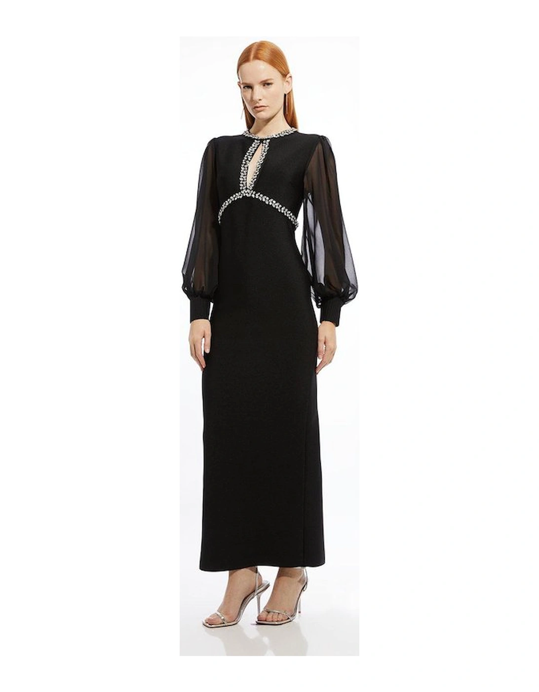 Embellished And Chiffon Sleeve Figure Form Knit Maxi Dress, 5 of 4