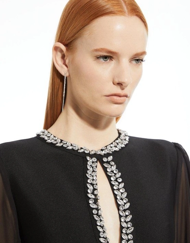 Embellished And Chiffon Sleeve Figure Form Knit Maxi Dress