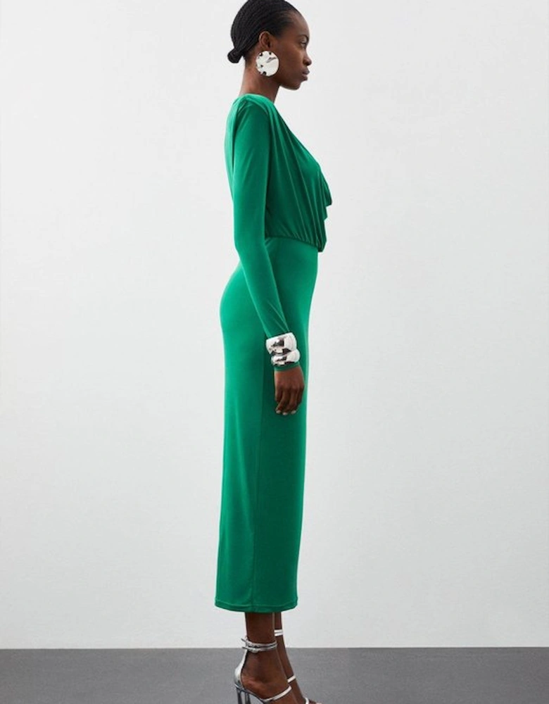 Jersey Crepe Midi Cowl Neck Dress