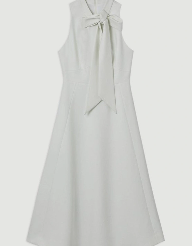 Compact Stretch Bow Tie Neck Full Skirted Midi Dress
