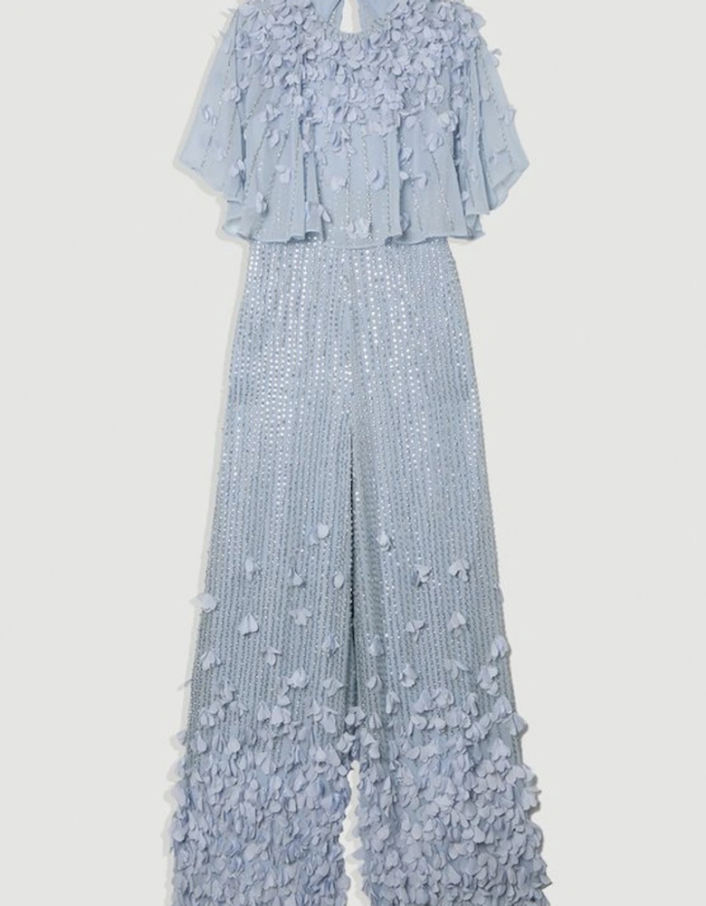 Crystal Applique Angel Sleeve Woven Jumpsuit