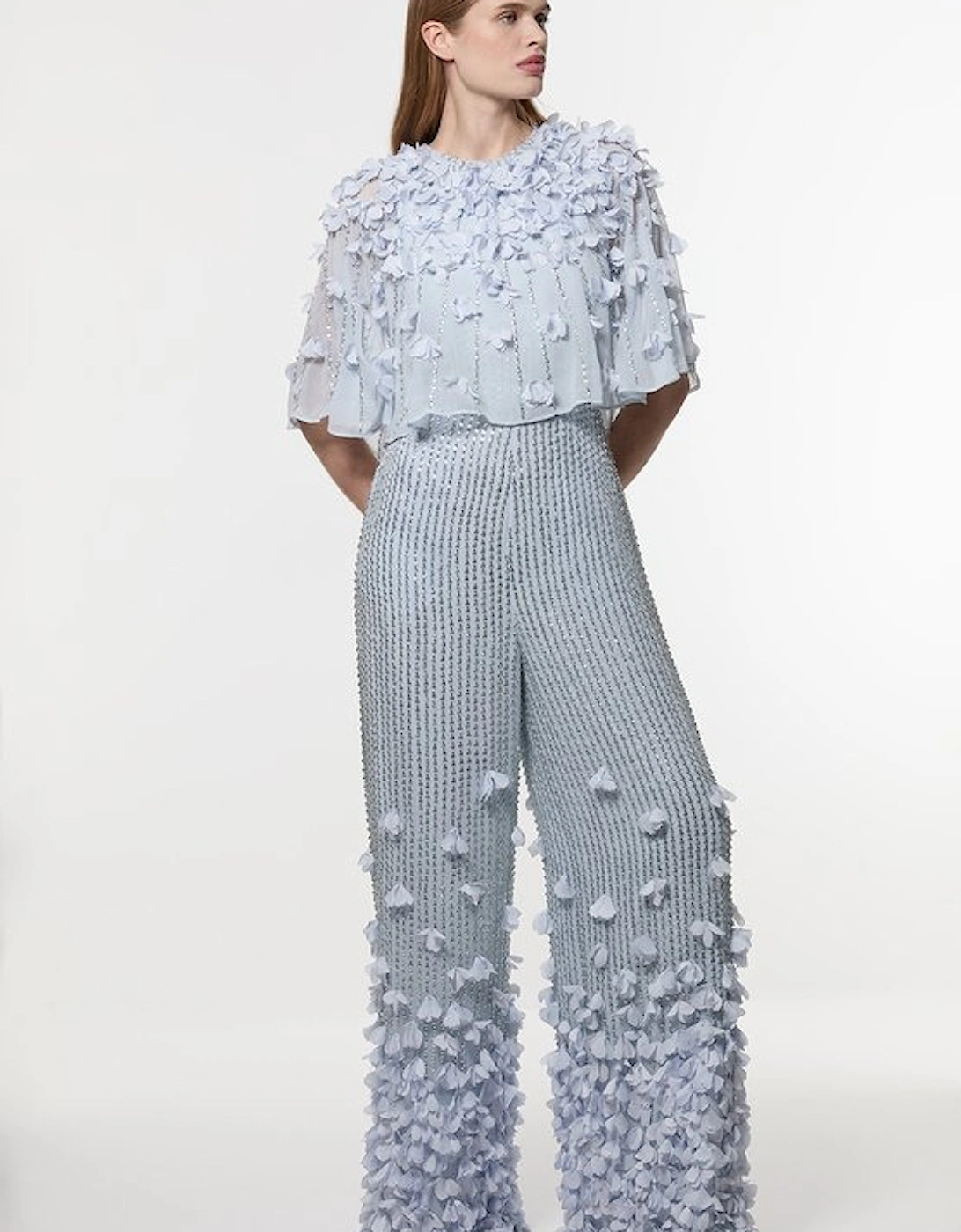 Crystal Applique Angel Sleeve Woven Jumpsuit