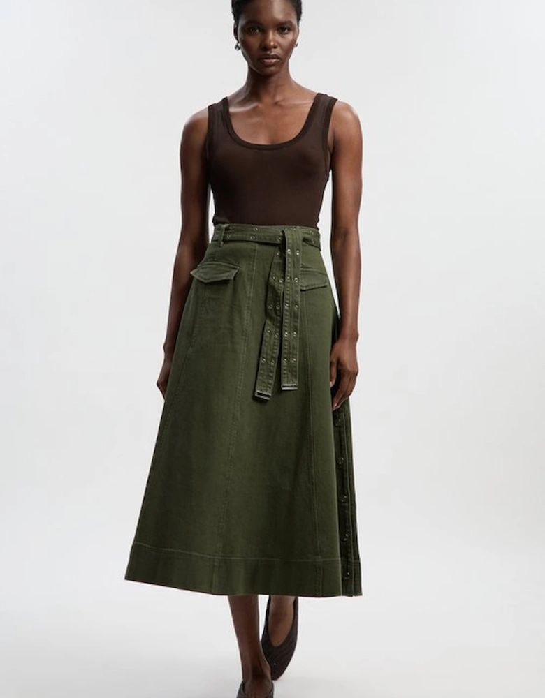 Denim Belted Full Skirt