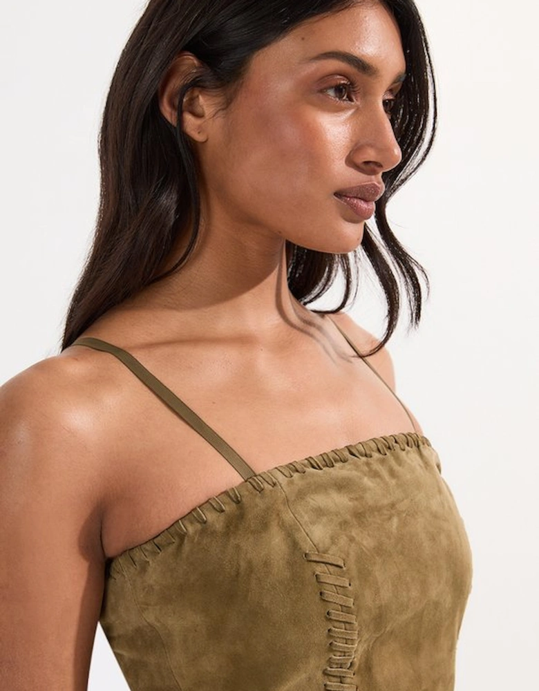Suede Whipstitch Detail Bandeau Midi Dress