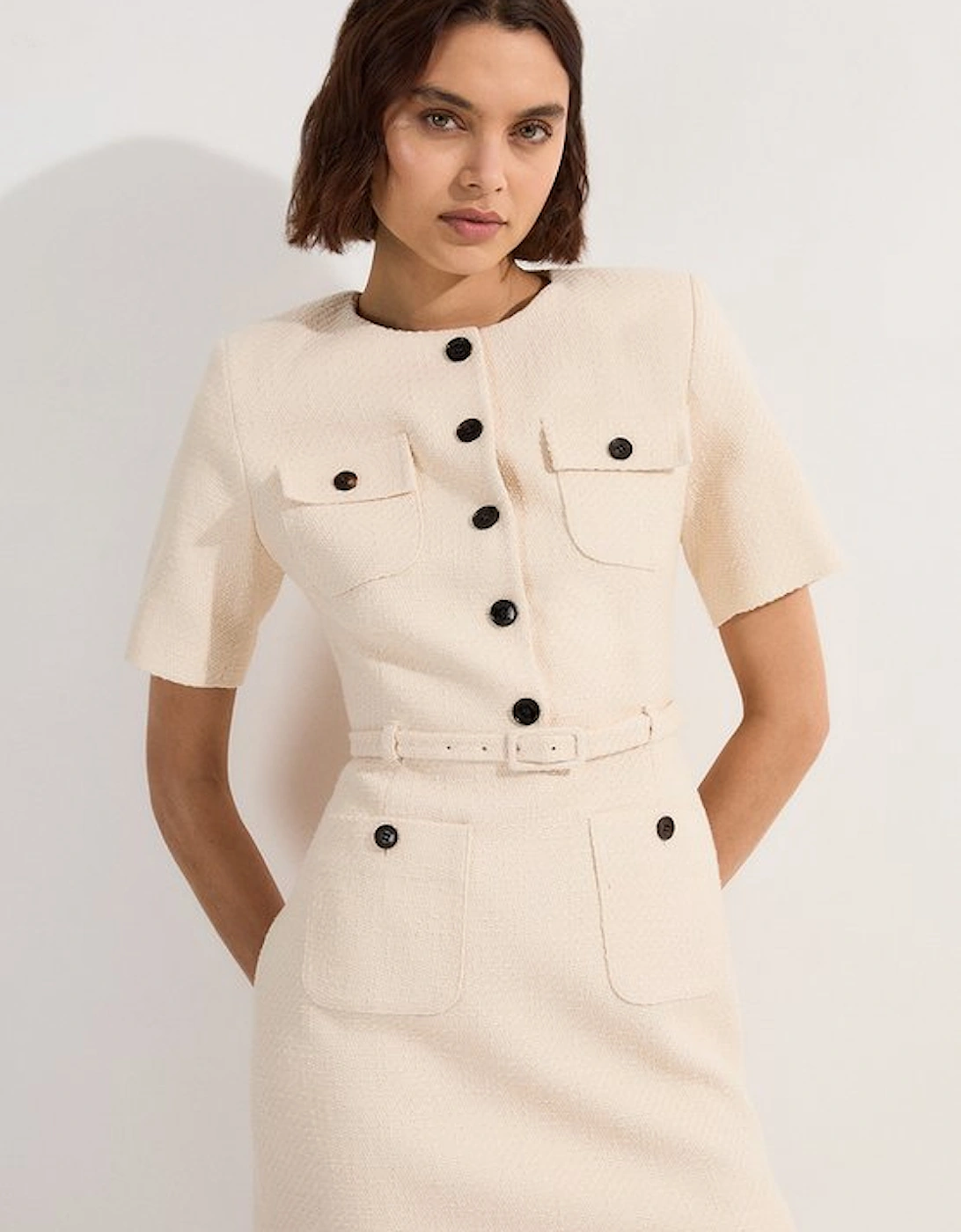 Textured Tweed Belted Tailored Mini Dress, 5 of 4