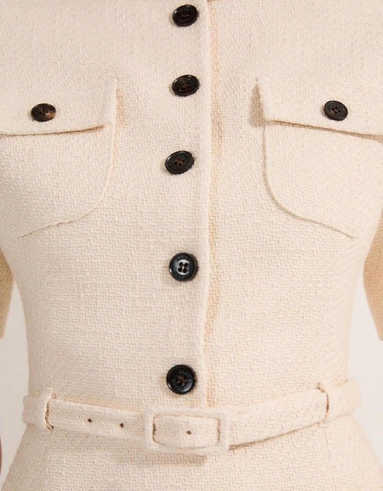 Textured Tweed Belted Tailored Mini Dress