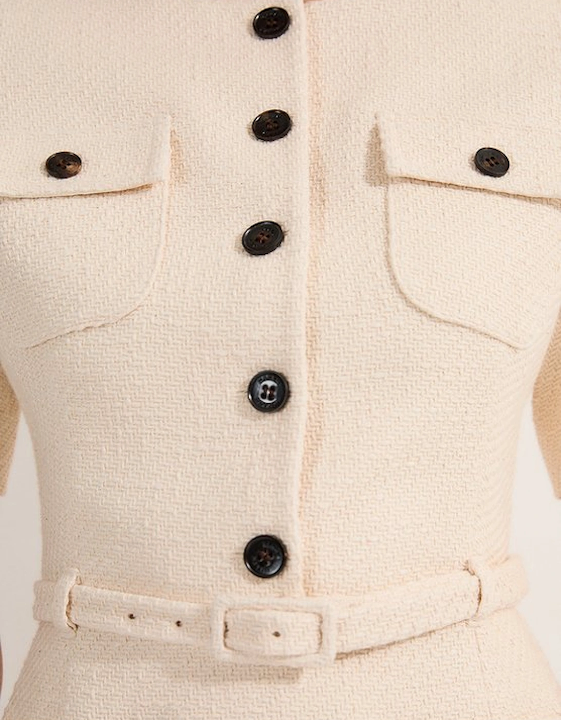 Textured Tweed Belted Tailored Mini Dress
