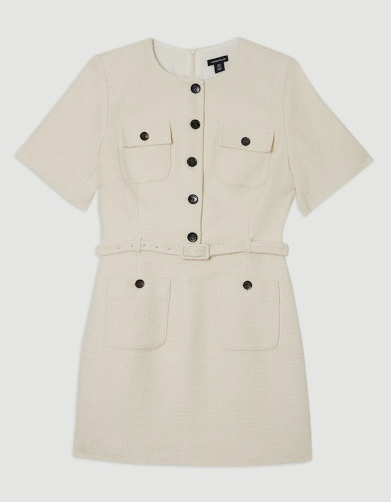 Textured Tweed Belted Tailored Mini Dress
