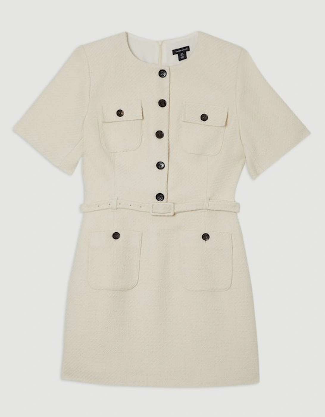 Textured Tweed Belted Tailored Mini Dress