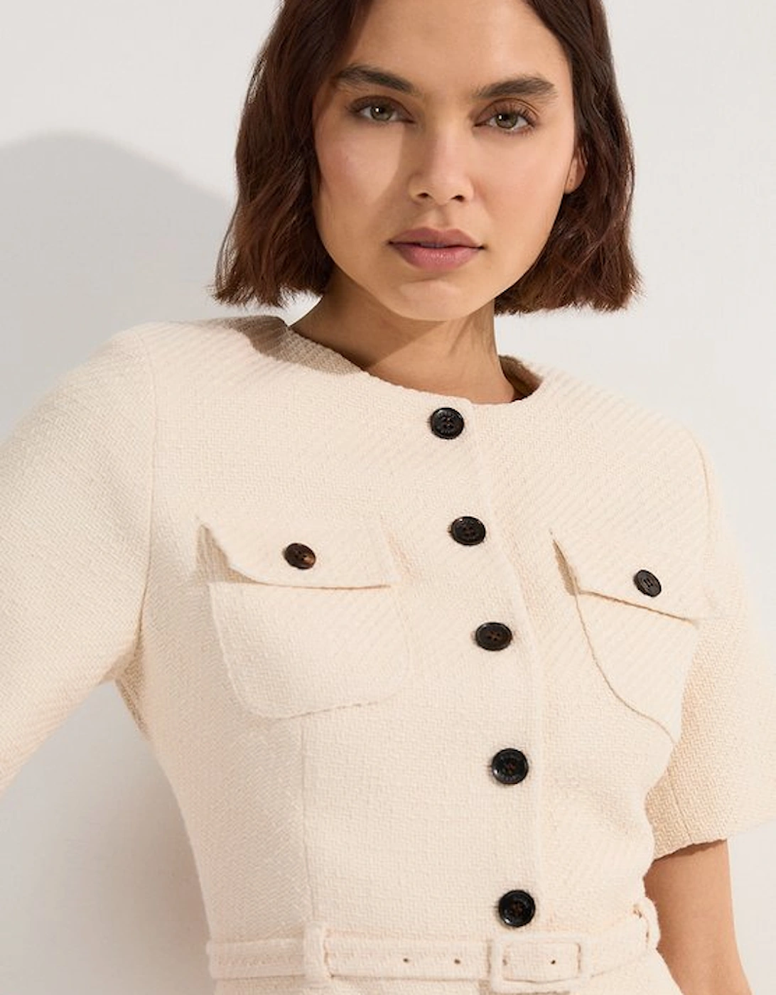 Textured Tweed Belted Tailored Mini Dress