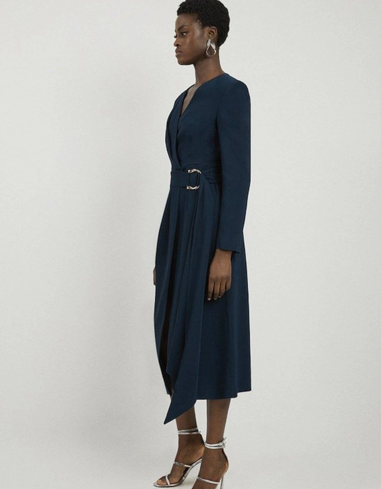 Compact Stretch Viscose Drape Waist Midi Dress