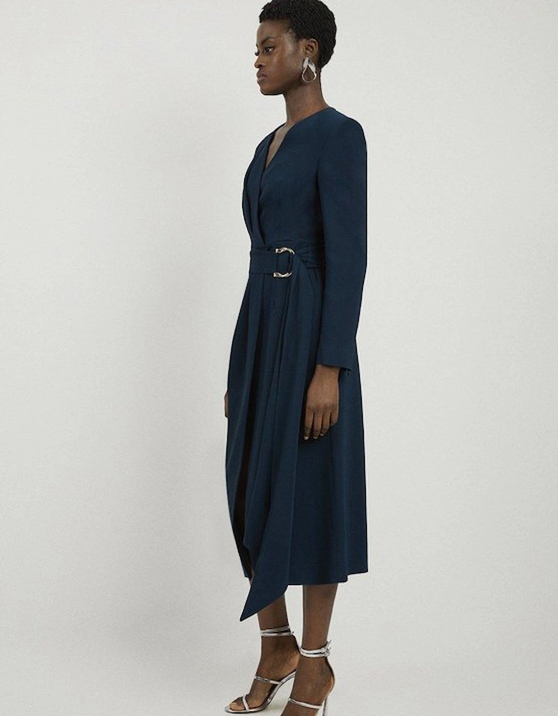 Compact Stretch Viscose Drape Waist Midi Dress