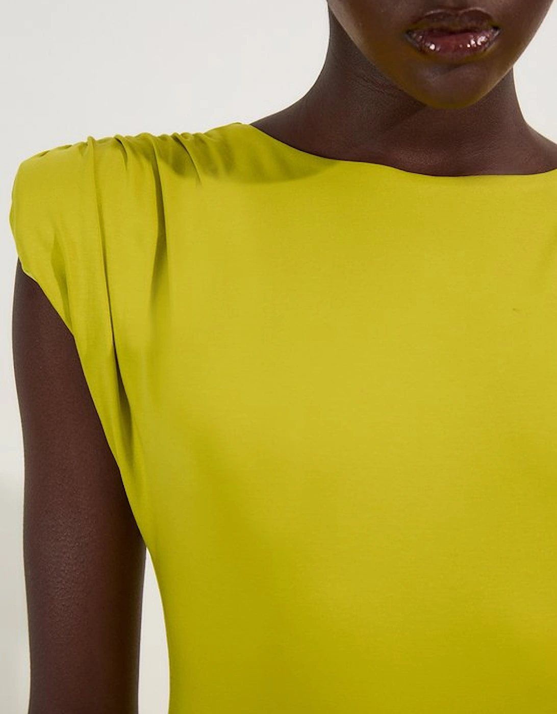 Stretch Jersey Power Shoulder Midi Dress