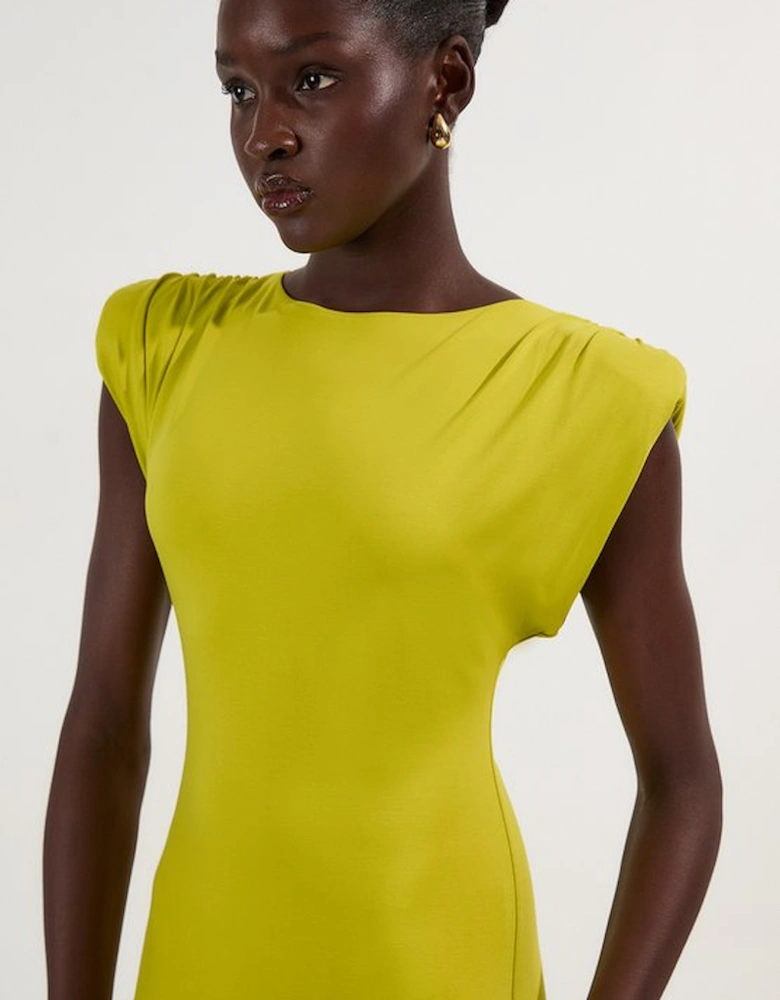 Stretch Jersey Power Shoulder Midi Dress